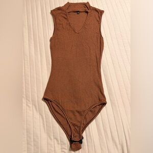 Elegant Brown Striped Women's Bodysuit